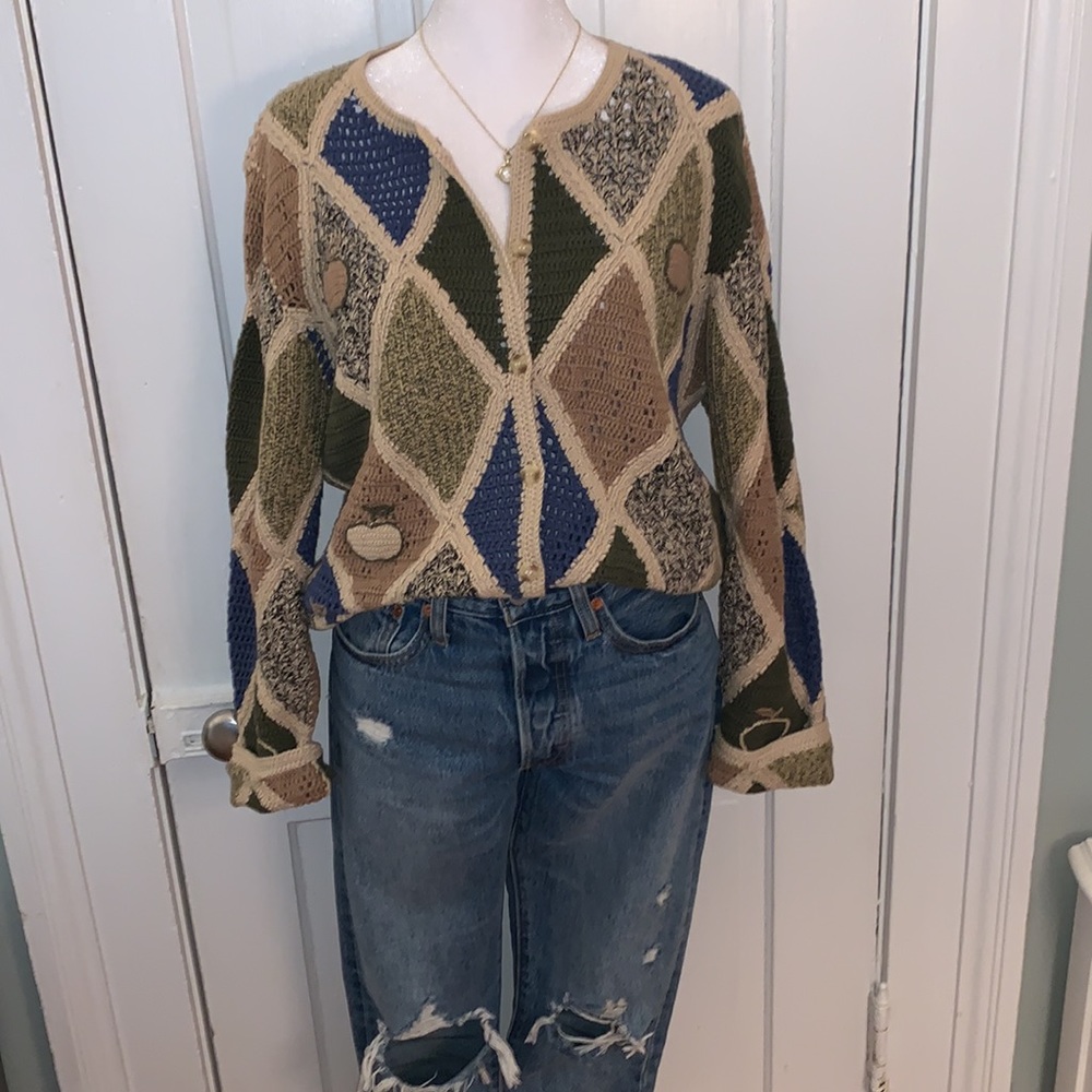 Vintage Multicolor Geometric Cardigan